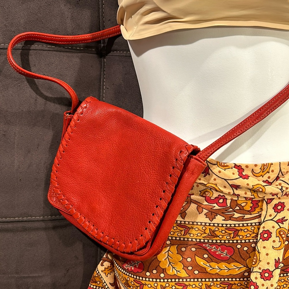 Little Red Leather Crossbody Shoulder Bag Vintage